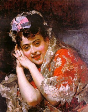  mundo Pintura - La Modelo Aline Masson con una Mantilla Blanca dama realista Raimundo de Madrazo y Garreta